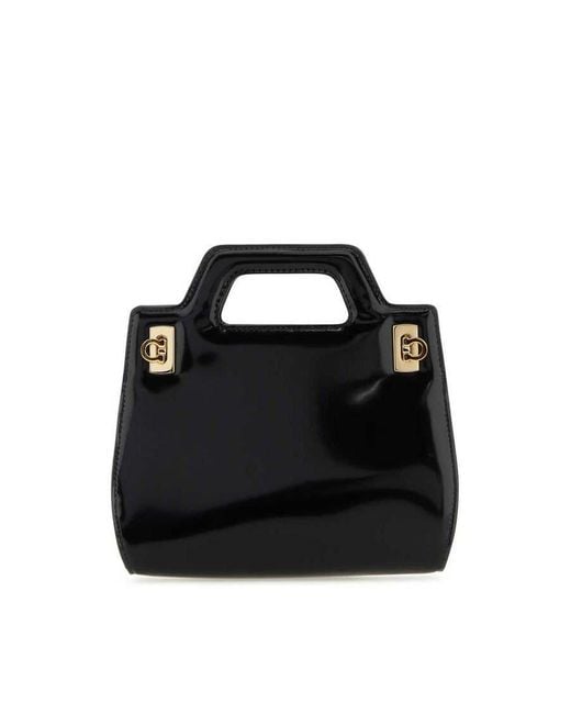 Ferragamo Black Leather Mini Wanda Handbag