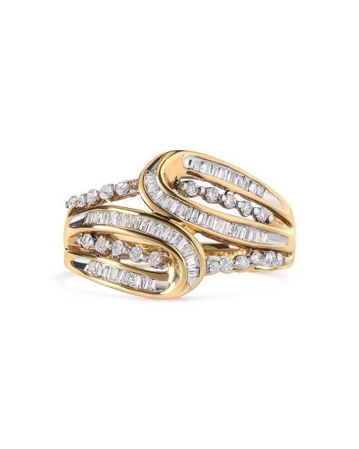 Haus of Brilliance Metallic 10K 1/2 Cttw Round And Baguette Cut Diamond Open Space Bypass Ring (H-I Color, Si2-I1 Clarity)