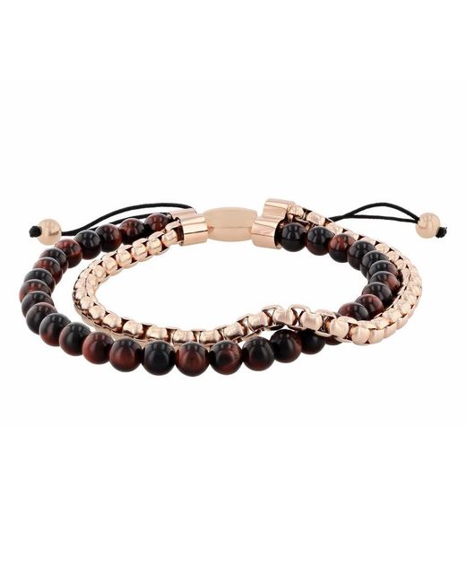 Robert Alton Metallic Stainless Steel Tiger Eye Bead Bolo Bracelet for men