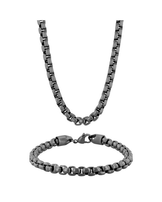 Robert Alton Metallic Matte Stainless Steel Chain And Bracelet 2-Piece Set for men