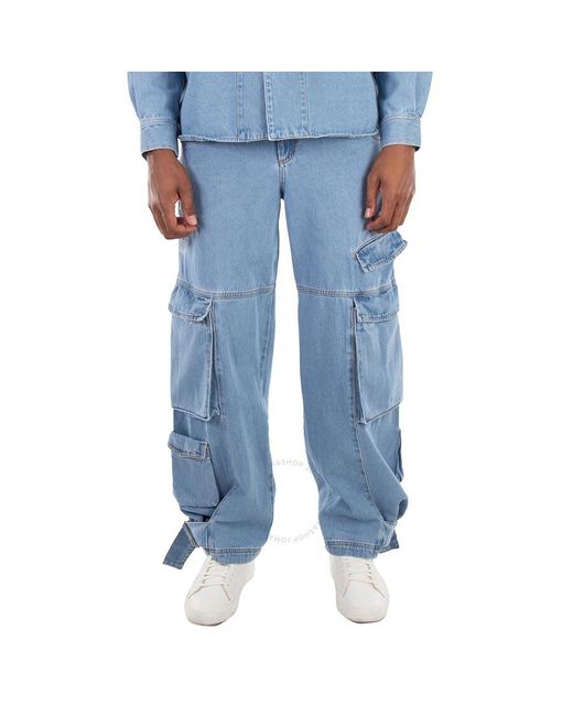Gcds Blue Cotton Denim Ultracargo Pants, Waist for men