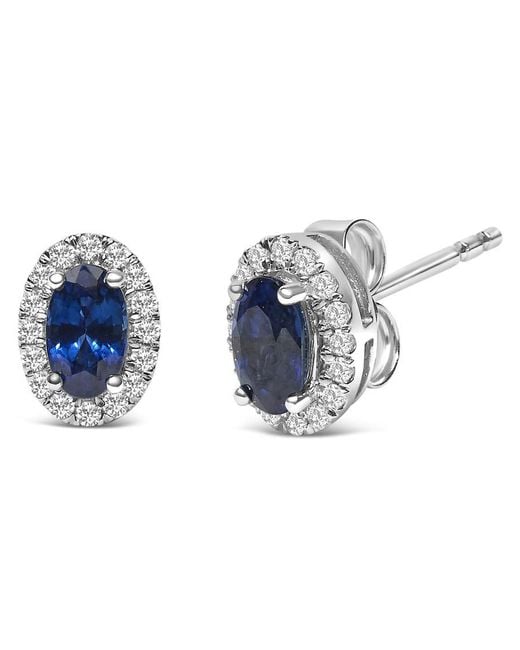 Haus of Brilliance Blue 10K 5X3 Mm Oval Sapphire And Diamond Halo Stud Earrings (I-J Color, I1-I2 Clarity)
