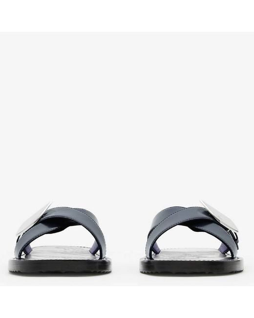 Burberry Blue Leather Strip Shield Slides, Brand Size 43 Us for men