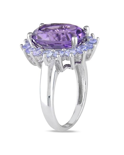 Amour Purple 5 7/8 Ct Tgw Oval Amethyst And Tanzanite Halo Cocktail Ring