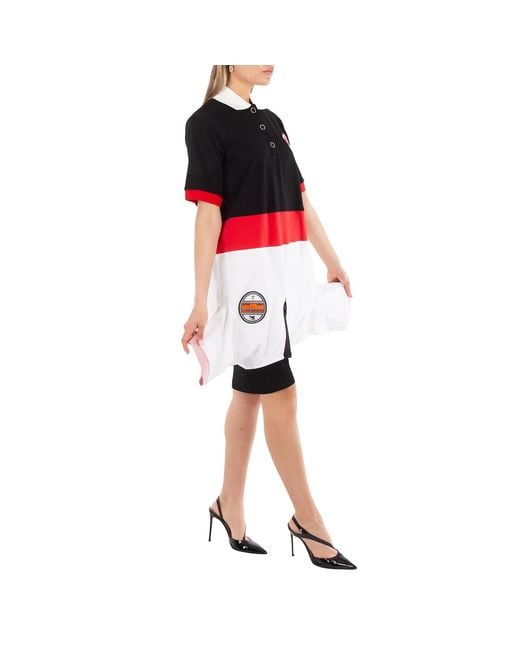Burberry Red Striped Cotton Reconstructed Polo Shirt Dress