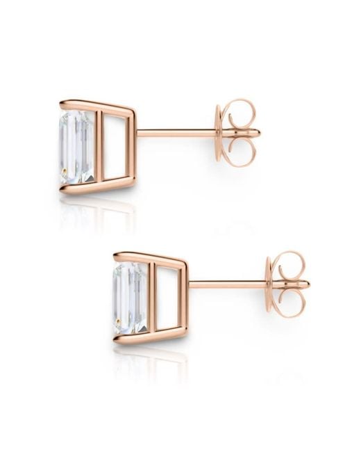 Tresorra White 14K Rose Emerald Cut Earth Mined Diamond Stud Earrings