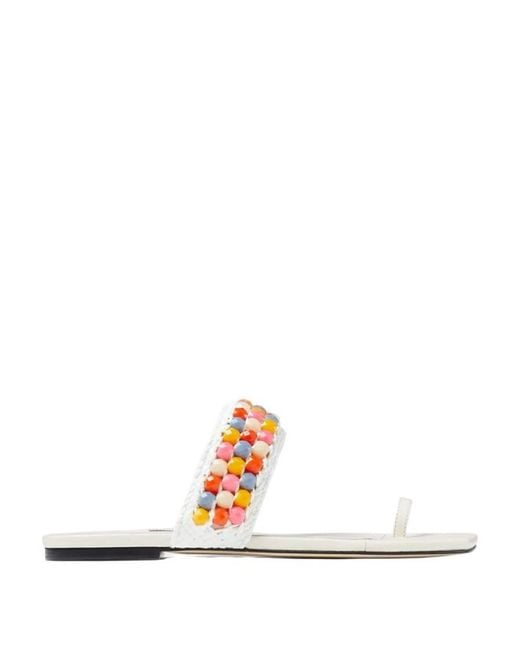 Jimmy Choo Multicolor Amoure Flat Embellished Raffia Sandals, Brand Size 36 Us