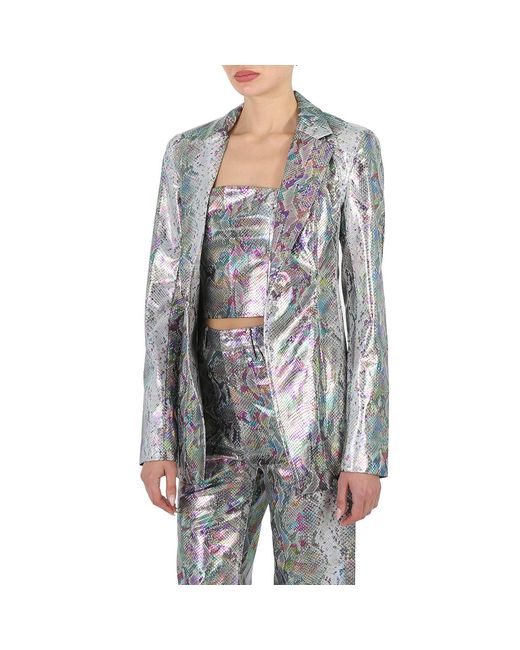 ROTATE BIRGER CHRISTENSEN Gray Ladies Spiced Plum Comb Snake Print Blazer