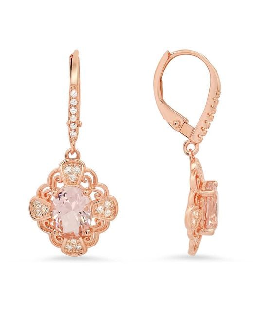 Kylie Harper Pink 14K Rose Over Vintage Filigree Morganite Cz Leverback Earrings for men