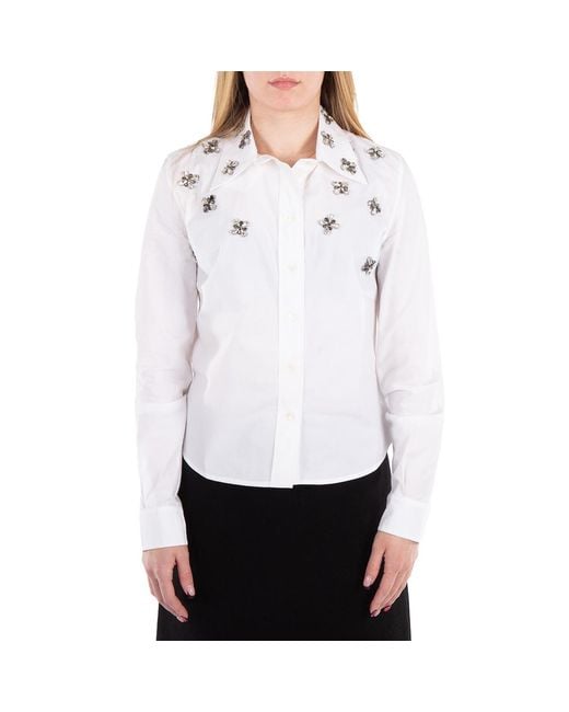 Rabanne White Haut Floral-Embellished Poplin Shirt, Brand Size 36 Us