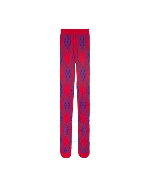 Burberry Red Wool-Blend Check-Pattern Tights