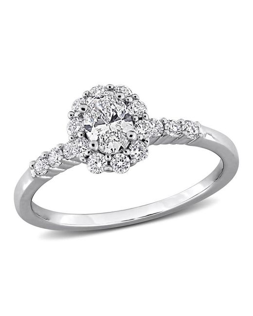 Created Forever Metallic 3/4Ct Tw Oval-Cut Lab-Grown Diamond Halo Engagement Ring