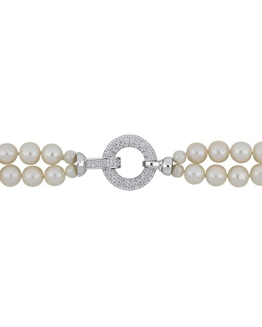 Amour Metallic 7-8Mm Freshwater Cultured Pearl 2-Strand Necklace With Cubic Zirconia Clasp