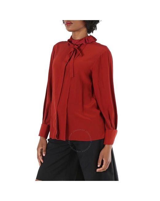 Chloé Red Peppery Ruffle-neck Silk Shirt