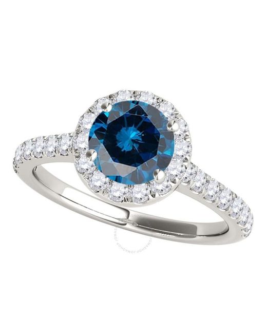 Maulijewels 1.60 Carat Blue & Halo Diamond Bridal Set Engagement Ring