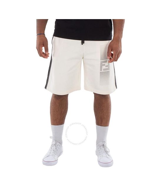 Fendi Natural Drawstring Logo-Print Cotton Shorts for men