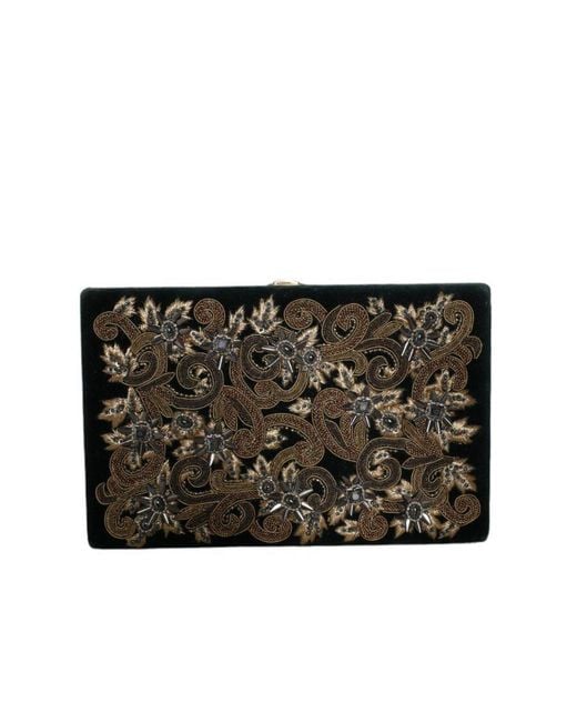 Dolce & Gabbana Black Velvet Frame Clutch Evening Party Purse Bag Cotton