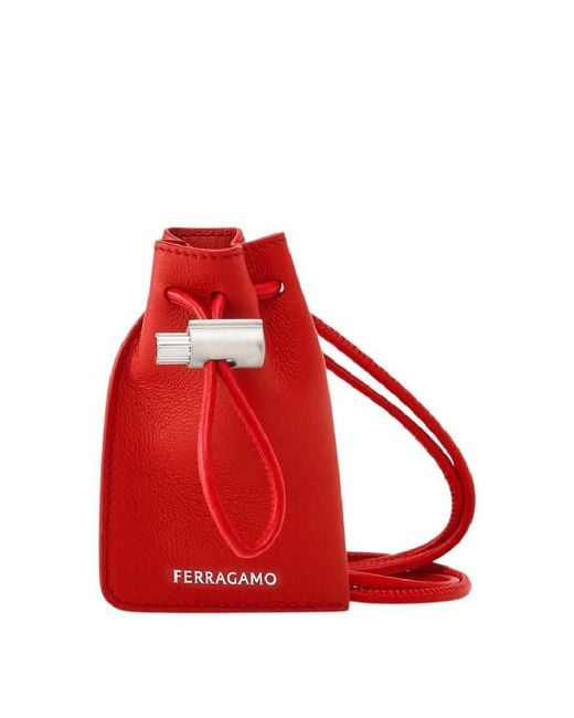 Ferragamo Red Mini Drawstring Leather Pouch for men