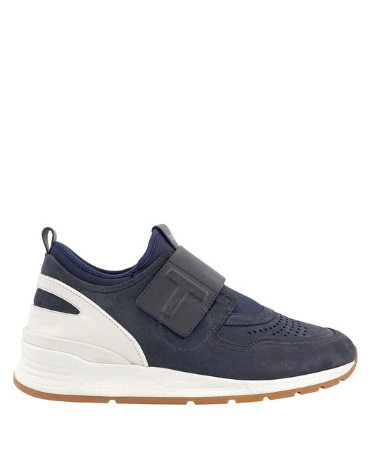 Tod's Blue Suede And Fabric Velcro Strap Sneakers for men