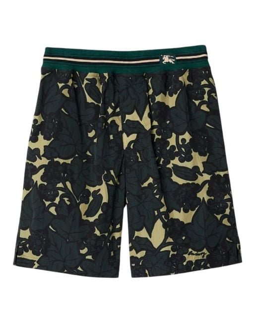 Burberry Green Ivy And Duck Motifs Nylon Shorts for men