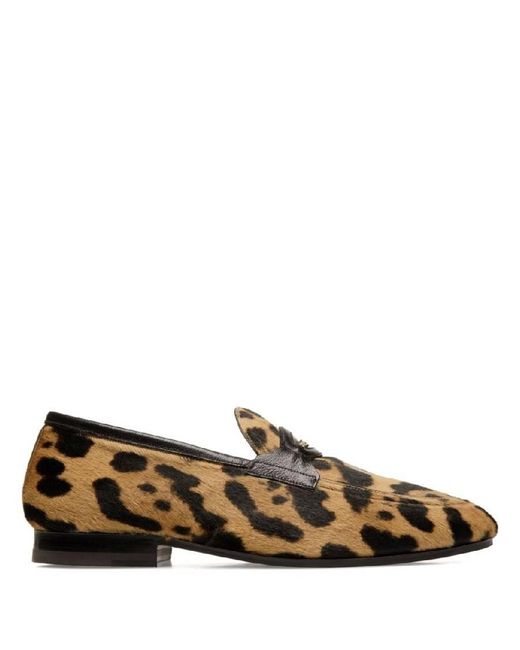 Bally Brown Pesek Leopard Print Haircalf Leather Loafers, Brand Size 6 Us for men