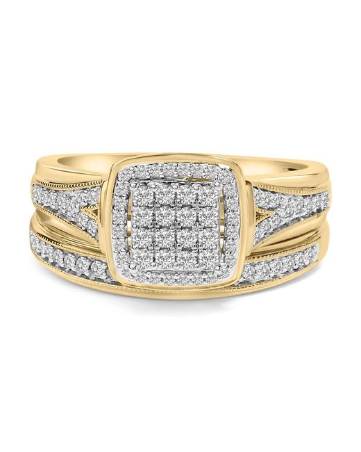 Haus of Brilliance White 14K Plated Sterling 1/2 Cttw Diamond Square Cluster Bridal Set for men