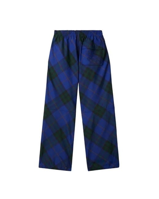 Burberry Blue Check-Pattern Twill Trousers for men