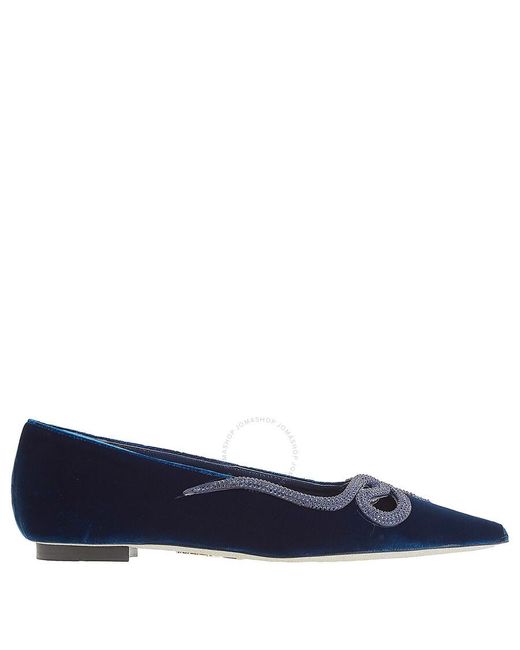 Rene Caovilla Blue Tte Velvet Morgana Embellished Ballet Flats