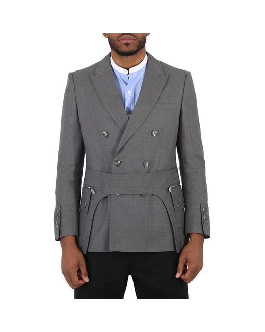 Burberry Gray Charcoal English Fit Wool Tailored Jacket With Cargo Belt Detail, Brand Size 50 (Us for men