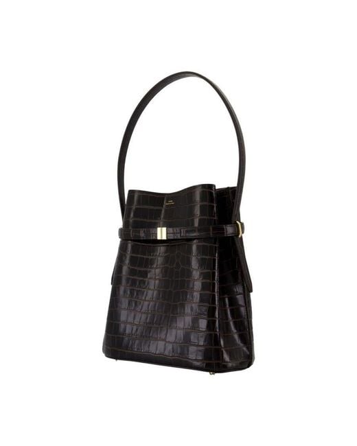 Totême Black Crocodile-Embossed Leather Top Handle Bag