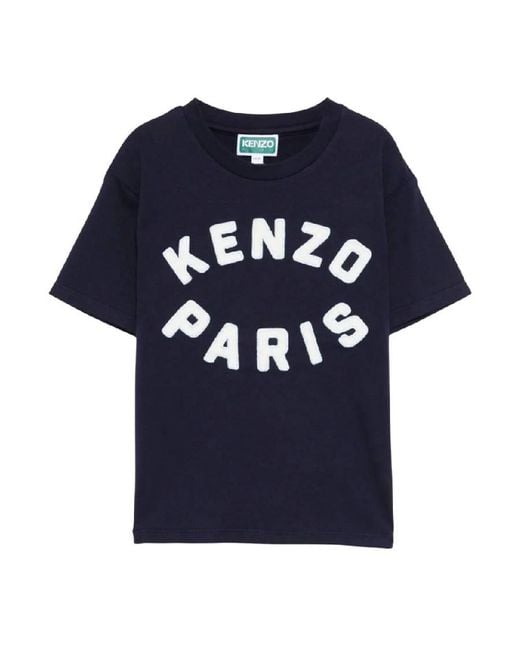 KENZO Blue Logo Patch Crew Neck T-Shirt for men