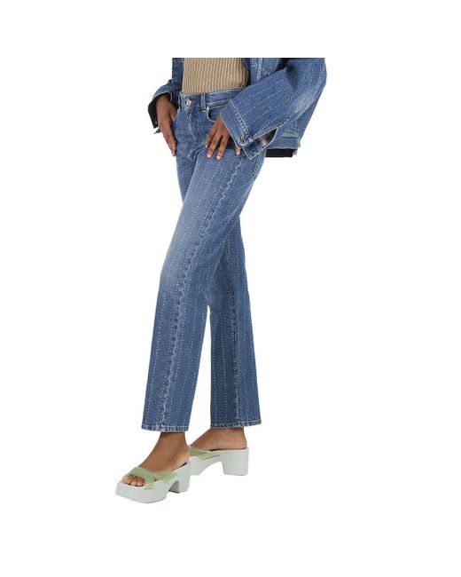 Stella McCartney Blue Rhinestone-embellished Straight Leg Denim Jeans