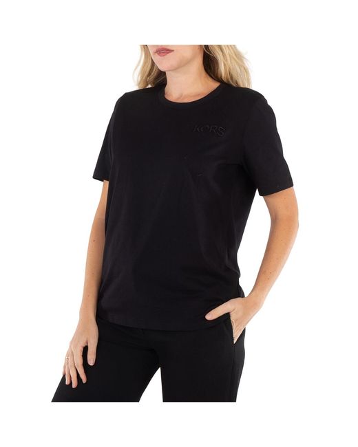 Michael Kors Black Ladies Logo Embroidered Organic Cotton T-Shirt