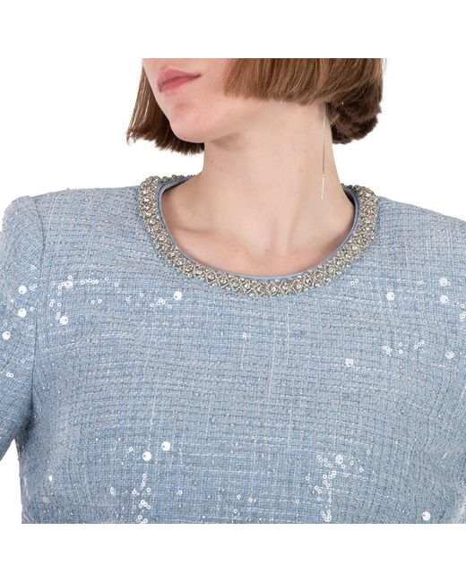 Self-Portrait Blue Self Portrait Sequin Boucle Long-Sleeve Top