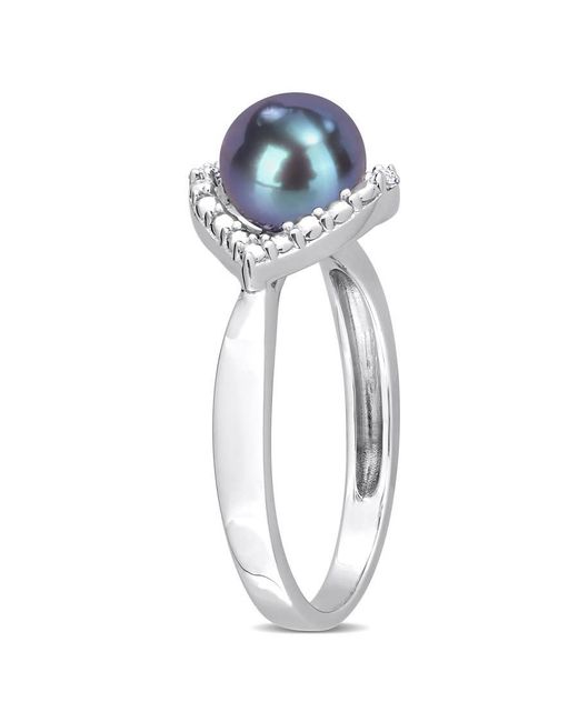 Amour Metallic 7-7.5Mm Freshwater Cultured Pearl And Topaz Halo Ring