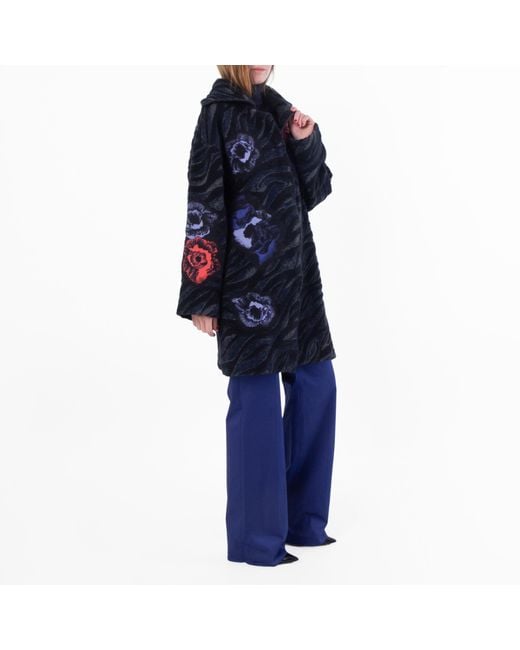 Ferragamo Blue Ferragamo Poppies Jacquard Wool-Blend Coat