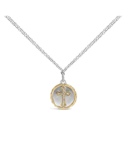 Haus of Brilliance Metallic 14K Plated Sterling 1/10 Cttw Diamond Cross Medallion Pendant Necklace