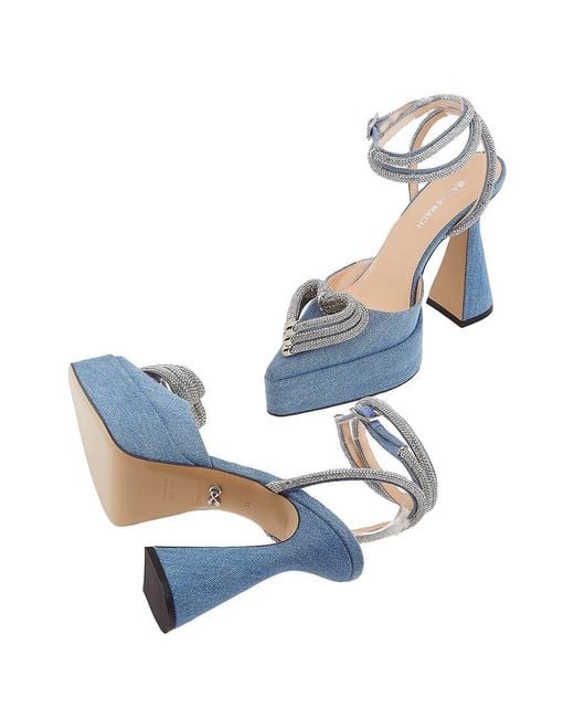 Mach & Mach Blue Denim Crystal Triple Heart Platform Pumps, Brand Size 36 Us