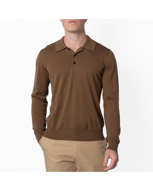 Burberry Green Long-Sleeved Wool Polo Shirt for men
