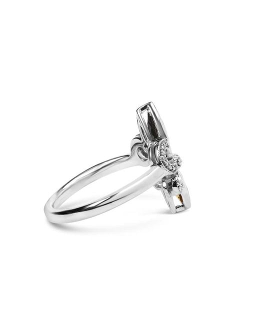 Haus of Brilliance White 925 Sterling Onyx Citrine Marquise & Diamond Accent Fleur De Lis Ring