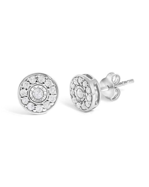 Haus of Brilliance Metallic 925 Sterling 1/4 Cttw Diamond Miracle Set Solitaire With Halo Stud Earrings