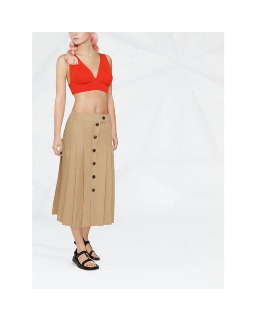 Ferragamo Natural Buttoned-Up Pleated Skirt