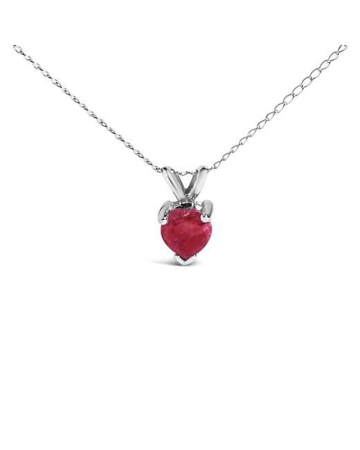 Haus of Brilliance White 14K 5X5 Mm Heart Shaped Ruby Solitaire Pendant Necklace