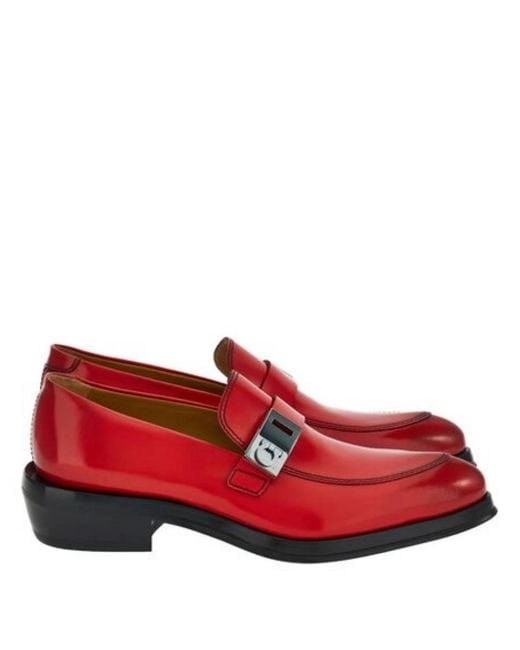 Ferragamo Red Gancini Ornament Leather Loafers for men