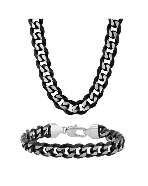 Robert Alton Black Finish Stainless Steel Chain And Bracelet Jewelry Set for men