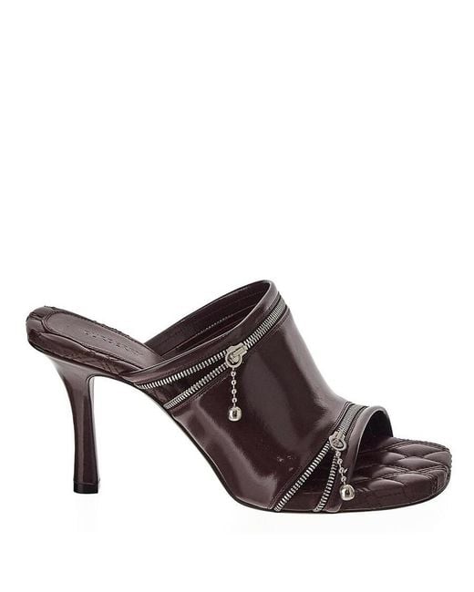 Burberry Brown Leather Zipper Stiletto Mule Sandals, Brand Size 36.5 Us