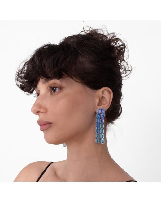 Swarovski Blue Rhodium Plated Millenia Octagon Long Clip Earrings
