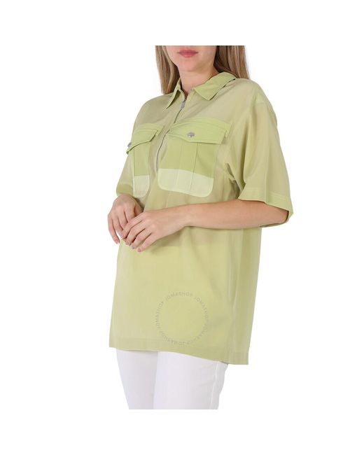 Burberry Green Mist Ilona Zip-front Silk Bowling Shirt