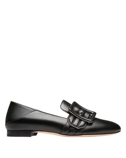 Bally Black Janelle Buckle Leather Loafers, Brand Size 35. Us