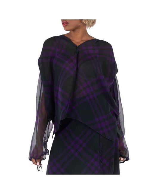 Burberry Blue Check Pattern Silk Blouse, Brand Size 4 (Us